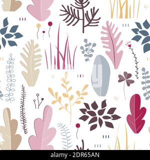 Vektor Nahtloses Muster, florale Kritzelei Design. Hand zeichnen Blumen und Blätter. Schwarz und weiß Doodle Hintergrund Stock Vektor