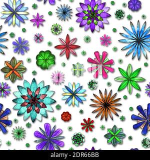 Aquarell nahtlose abstrakte Blumen colorfu Blumenmuster auf weißem Hintergrund. Helle Aquarelldarstellung. Druck für Geschenkpapier, Tapete, Stockfoto