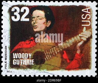Woody Guthrie auf amerikanischer Briefmarke Stockfoto
