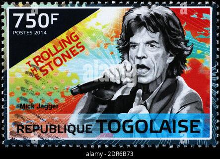 Mick Jagger im Konzert auf Briefmarke Stockfoto