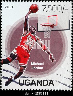 Michael Jordan auf Briefmarke von Uganda Stockfoto