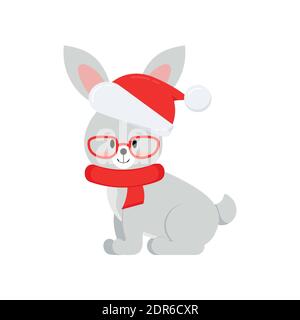 Niedliche weihnachten Hase Kaninchen-Symbol isoliert auf weißem Hintergrund. Stock Vektor