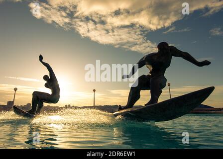 Brunnen des Surfers Monument in Galicien Spanien Stockfoto