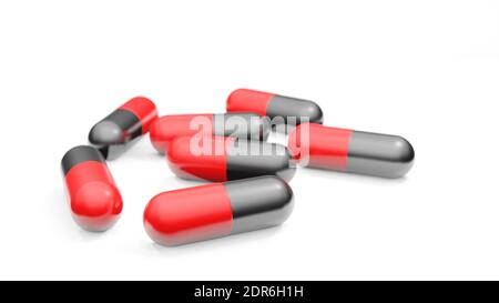 Kapseln isoliert auf weißem Hintergrund . Medizinische Pille Symbol Closeup Isolate , dreidimensionale 3D-Rendering Stockfoto