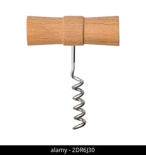 Holzkorkenzieher isoliert auf weißem Hintergrund Stockfoto