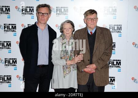 Alex Jennings, Maggie Smith und Alan Bennett, die am 13. Oktober 2015 im Claridge's Hotel in London, Großbritannien, die Lady in der Van-Fotozelle im Rahmen des 59. BFI London Film Festival besuchen. Foto von Aurore Marechal/ABACAPRESS.COM Stockfoto