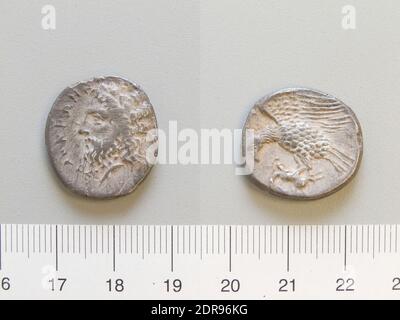 Münzstätte: Locri Epizephyrii, Stater von Locri Epizephyrii, 340–330 v. Chr., Silber, 7.23 g, 3:00, 22 mm, hergestellt in Locri Epizephyrii, Bruttium, Griechisch, 4. Jahrhundert, Numismatik Stockfoto