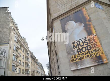 Außenansicht des Hotels Biron, Heimat der ständigen Sammlungen des Rodin-Museums, in Paris, Frankreich am 9. November 2015. Das Museum wird seine Türen am 12. November 2015, dem 175. Geburtstag des berühmten französischen Bildhauers, nach einer kompletten Renovierung in den letzten drei Jahren zu einem Preis von 16 Millionen Euro wieder für die Öffentlichkeit öffnen. Foto von Christian Liewig/ABACAPRESS.COM Stockfoto