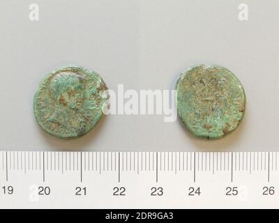 Drucker: Augustus, Kaiser von Rom, 63 v. Chr.–n. Chr. 14, regierte 27 B.C.–A.D. 14, Münzstätte: Temnus, Münze von Temnus, 5 v. Chr., gelederte Bronze, 7.52 g, 12:00, 2 mm, hergestellt in Temnus, griechisch, 1. Jahrhundert v. Chr., Numismatik Stockfoto