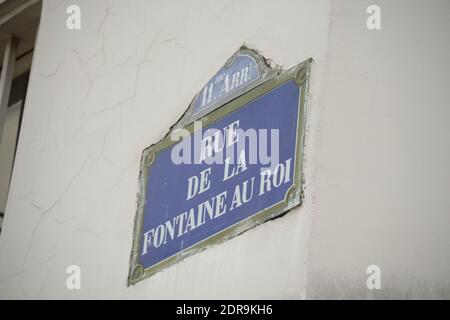 Am Tag danach: Orte der Terroranschläge in den Restaurants der Rue de la Fontaine au ROI in Paris, Frankreich am 14. November 2015. Foto von Henri Szwarc/ABACAPRESS.COM Stockfoto