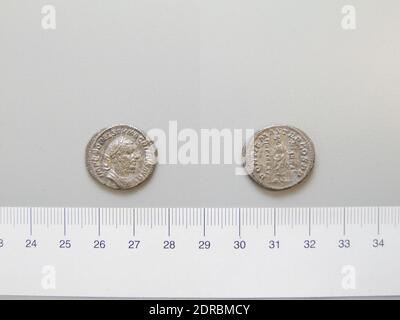 Herrscher: Macrinus, Kaiser von Rom, ca. 165–218, regiert 217–18, Münzstätte: Rom, Denar von Macrinus, Kaiser von Rom aus Rom, 217, Silber, 3.65 g, 12:00, 21 mm, Made in Rome, Roman, 3. Jahrhundert n. Chr., Numismatik Stockfoto