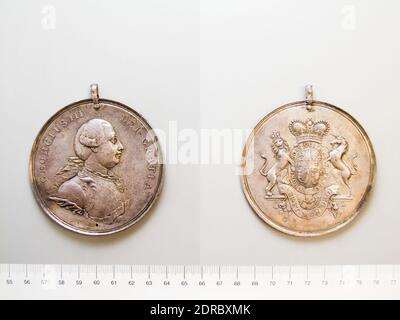 Herrscher: George III., König von Großbritannien, Brite, 1738–1820, Reg. 1760–1820, Medaille von George III, Silber, 94.41 g, 12:00, 77 mm, Made in England, Britisch, 18.–19. Jahrhundert, Numismatik Stockfoto