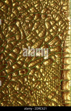 Geknackte goldene Farbe auf Leinwand Nahaufnahme modernen Hintergrund hoch Hochwertiger Druck Stockfoto