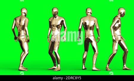 Golden man Charakter Animation. Auf grünem Bildschirm isolieren. 3d-Rendering. Stockfoto