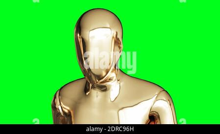 Golden man Charakter Animation. Auf grünem Bildschirm isolieren. 3d-Rendering. Stockfoto