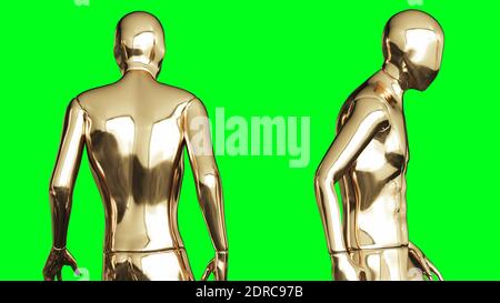 Golden man Charakter Animation. Auf grünem Bildschirm isolieren. 3d-Rendering. Stockfoto