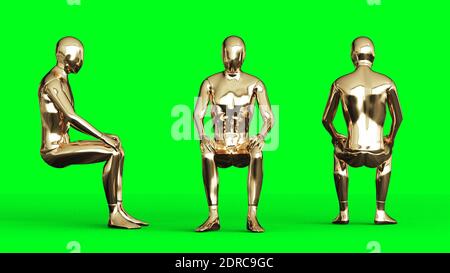 Golden man Charakter Animation. Auf grünem Bildschirm isolieren. 3d-Rendering. Stockfoto