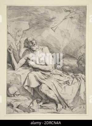 Künstler: Jusepe de Ribera, spanisch, aktiv in Rom und Neapel, 1590–1652, St. Jerome, Radierung, 31.9 × 24 cm (12 9/16 × 9 7/16 in.), Made in Spain, spanisch, 17. Jahrhundert, Arbeiten auf Papier - Drucke Stockfoto