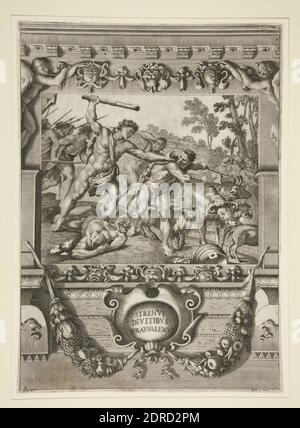 Graveur: Domenico Maria Bonaveri, italienisch, 1653–1731, nach: Annibale Carracci, italienisch, 1560–1609, die Gründung Roms, Gravur, Blatt: 45 × 32.1 cm (17 11/16 × 12 5/8 in.), italienisch, 18. Jahrhundert, Arbeiten auf Papier - Drucke Stockfoto