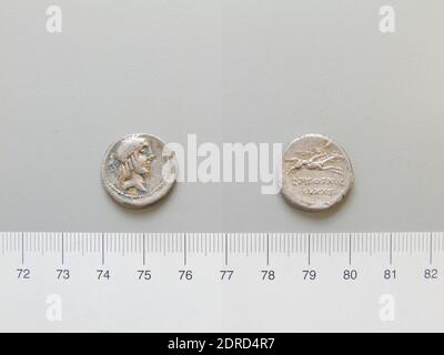 Münzstätte: Rom, Magistrat: L. Calpurnius Piso Frugi, Denarius aus Rom, 90 v. Chr., Silber, 3.91 g, 10:00, 19 mm, Made in Rome, Roman, 1. Jahrhundert v. Chr., Numismatik Stockfoto