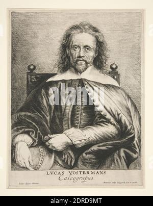 Radierer: Frans van den Wyngaerde, Flämisch, 1614–1679, nach: Jan Lievens, Niederländisch, 1607–1674, Porträt von Lucas Vorsterman I (1595-1675), Radierung, Platemark: 26.5 × 20.2 cm (10 7/16 × 7 15/16 in.); mit Befestigung: 27.9 × 21.6 cm (11 × 8 1/2in.), Made in Flandern, Flämisch, 17. Jahrhundert, Arbeiten auf Papier - Drucke Stockfoto