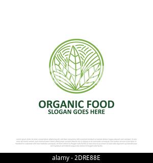 Bio-Lebensmittel und Landwirtschaft Logo Design-Idee - grün und Vegane Lebensmittelvorlage Stock Vektor