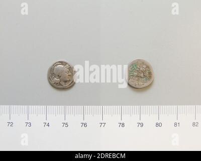 Münzstätte: Südost-Italien, Quinarius aus Südost-Italien, 211–208 v. Chr., Silber, 1.99 g, 8:00, 16 mm, Made in Roman Empire, Roman, 3. Jahrhundert v. Chr., Numismatik Stockfoto