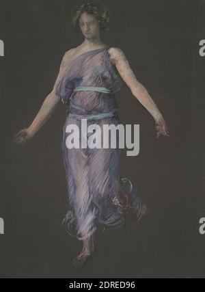 Künstler: Edwin Austin Abbey, amerikanisch, 1852–1911, M.A., 1897, mögliche Figurenstudie für die Stundendecke am Staatskapitolgebäude in Harrisburg, Pennsylvania, Pastel auf grauem Papier, 72.4 × 29.2 cm (28 1/2 × 11 1/2 in.), Made in United States, amerikanisch, 19. Jahrhundert, Arbeiten auf Papier - Zeichnungen und Aquarelle Stockfoto