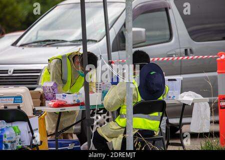 Avalon Beach Sydney Pop-up covid 19 Testing clinic folgt Ausbruch in Avalon Beach Bowl und RSL, Sydney, Australien Stockfoto