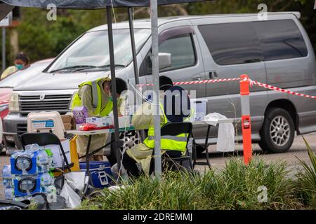 Avalon Beach Sydney Pop-up covid 19 Testing clinic folgt Ausbruch in Avalon Beach Bowl und RSL, Sydney, Australien Stockfoto