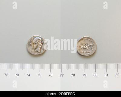 Münzstätte: Rom, Magistrat: L. Calpurnius Piso Frugi, Denarius aus Rom, 90 v. Chr., Silber, 3.96 g, 12:00, 18 mm, Made in Rome, Roman, 1. Jahrhundert v. Chr., Numismatik Stockfoto