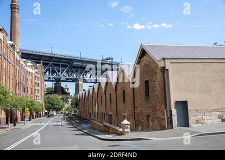 Historische Lagerhausarchitektur im kolonialen Siedlungsgebiet von Rocks Stadtzentrum von Sydney, NSW, Australien Stockfoto