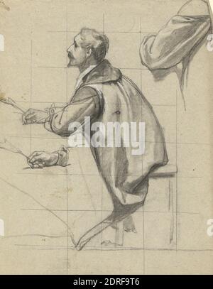 Künstler: Edwin White, Amerikaner, 1817–1877, Mann, Skizze zur Unterzeichnung des Compact in der Kabine der Mayflower, Schwarz-Weiß-Kreiden, Blatt: 29.8 × 22.9 cm (11 3/4 × 9 in.), Made in United States, Amerikaner, 19. Jahrhundert, Werke auf Papier - Zeichnungen und Aquarelle Stockfoto