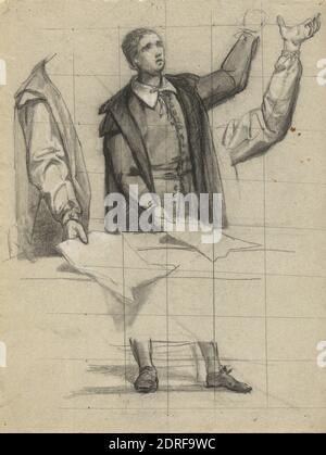 Künstler: Edwin White, Amerikaner, 1817–1877, man Preaching, Skizze zur Unterzeichnung des Compact in the Cabin of the Mayflower, schwarze und weiße Kreiden, Blatt: 29.8 × 22.9 cm (11 3/4 × 9 in.), Made in United States, American, 19. Jahrhundert, Werke auf Papier - Zeichnungen und Aquarelle Stockfoto
