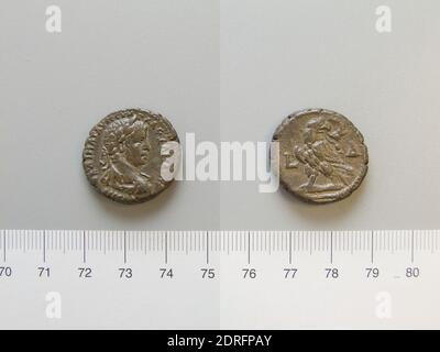 Herrscher: Severus Alexander, Kaiser von Rom, A.D. 208–235, regierte A.D. 222–35, Münzstätte: Alexandria, Tetradrachm von Severus Alexander, Kaiser von Rom von Alexandria, A.D. 224/225, Billon, hergestellt in Alexandria, Ägypten, griechisch, 3. Jahrhundert A.D., Numismatik Stockfoto