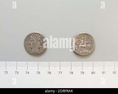 Didrachme (Quadrigatus) aus dem Römischen Reich, 225–212 v. Chr., Silber, 6.66 g, 1:00, 22 mm, hergestellt im Römischen Reich, römisch, 3. Jahrhundert v. Chr., Numismatik Stockfoto