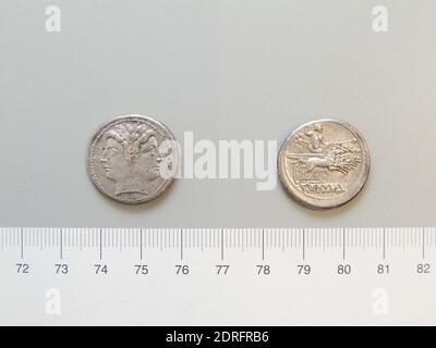 Didrachme (Quadrigatus) aus dem Römischen Reich, 225–212 v. Chr., Silber, 7.08 g, 12:00, 22.0 mm, Made in Roman Empire, Roman, 3. Jahrhundert v. Chr., Numismatik Stockfoto