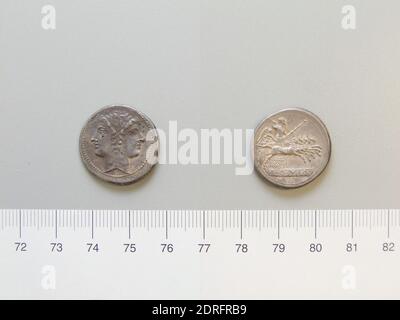 Didrachme (Quadrigatus) aus dem Römischen Reich, 225–212 v. Chr., Silber, 6.70 g, 6:00, 22.0 mm, hergestellt im Römischen Reich, römisch, 3. Jahrhundert v. Chr., Numismatik Stockfoto