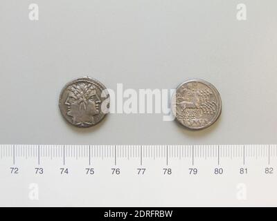 Didrachme (Quadrigatus) aus dem Römischen Reich, 225–212 v. Chr., Silber, 5.49 g, 6:00, 20.0 mm, hergestellt im Römischen Reich, römisch, 3. Jahrhundert v. Chr., Numismatik Stockfoto