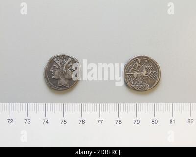 Didrachme (Quadrigatus) aus dem Römischen Reich, 225–212 v. Chr., Silber, 6.37 g, 1:00, 21.0 mm, hergestellt im Römischen Reich, römisch, 3. Jahrhundert v. Chr., Numismatik Stockfoto