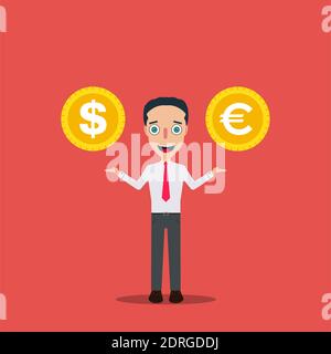 Geschäftsmann Cartoon Charakter Symbol isoliert Design Vorlage Vektor Illustration Geldwechsel . Stock Vektor