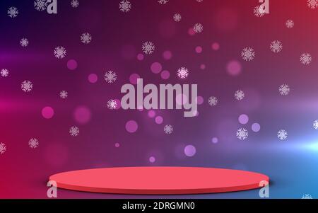 Red Podium weißen Schnee und bunten Bokeh Licht Hintergrund Stock Vektor