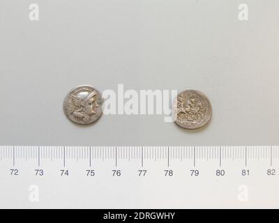 Münzstätte: Südost-Italien, Quinarius aus Südost-Italien, 211–210 v. Chr., Silber, 1.96 g, 12:00, 16 mm, Made in Roman Empire, Roman, 3. Jahrhundert v. Chr., Numismatik Stockfoto