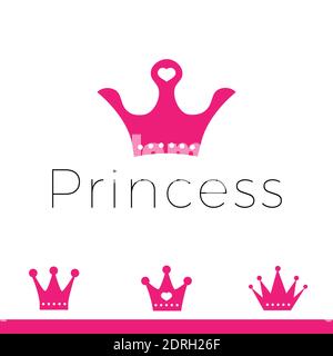 Rosa Zeichen Krone Prinzessin. Design moderne Logos Königin Krone für Business. Vektorlogotyp auf weißem Hintergrund isoliert. Stock Vektor