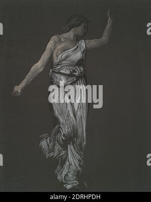 Künstler: Edwin Austin Abbey, Amerikaner, 1852–1911, M.A., 1897, mögliche Figurenstudie für die Stundendecke am Staatskapitolgebäude in Harrisburg, Pennsylvania, Kohle und Kreide auf dunkelgrauem Papier, 72.4 × 57.2 cm (28 1/2 × 22 1/2 in.), Made in United States, American, 19. Jahrhundert, Works on Paper - Zeichnungen und Aquarelle Stockfoto