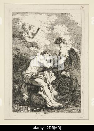 Radierer: Jean-Honoré Fragonard, französisch, 1732–1806, nach: Johann Liss, deutsch, 1597–1631, Heiliger Hieronymus und der Engel, Radierung, Blatt: 15.2 × 10.4 cm (6 × 4 1/8 in.), made in France, französisch, 18. Jahrhundert, Arbeiten auf Papier - Drucke Stockfoto