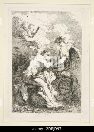 Radierer: Jean-Honoré Fragonard, französisch, 1732–1806, nach: Johann Liss, deutsch, 1597–1631, Heiliger Hieronymus und der Engel, Radierung, Bild: 15.2 × 10.4 cm (6 × 4 1/8 in.), französisch, 18. Jahrhundert, Arbeiten auf Papier - Drucke Stockfoto