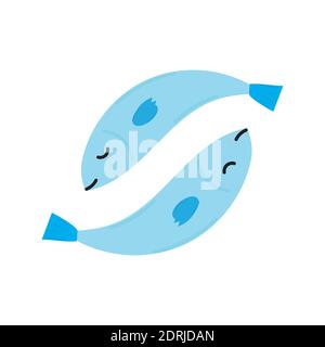 Zwei blaue Fische mit dunkelblauen Schwänzen. Handgezeichnete flache Vektorgrafik isoliert auf weißem Hintergrund Stock Vektor