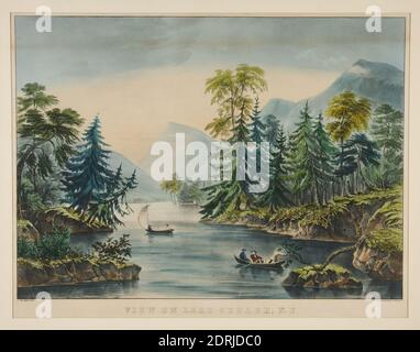 Künstler: Frances Flora Bond Palmer, amerikanisch, 1812–1876, Verlag: Currier &amp; Ives, amerikanisch, aktiv 1834–1907, Blick auf Lake George, NY, Lithograph, Blatt: 45.5 × 60.9 cm (17 15/16 × 24 in.), Made in United States, amerikanisch, 19. Jahrhundert, Werke auf Papier - Drucke Stockfoto