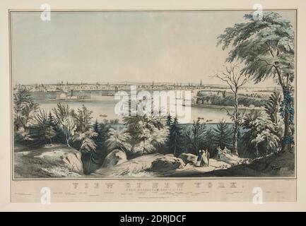 Künstler: Frances Flora Bond Palmer, amerikanisch, 1812–1876, Verlag: Currier &amp; Ives, amerikanisch, aktiv 1834–1907, Blick auf New York vom Weehawken-North River, Lithograph, Blatt: 41 × 60.6 cm (16 1/8 × 23 7/8 in.), Made in United States, amerikanisch, 19. Jahrhundert, Arbeiten auf Papier - Drucke Stockfoto